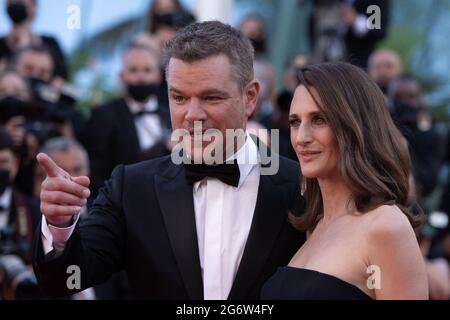 Matt Damon e Camille Cottin partecipano alla prima Stillwater come parte del 74a Festival Internazionale del Cinema di Cannes, in Francia, il 08 luglio 2021. Foto di Aurore Marechal/ABACAPRESS.COM Foto Stock