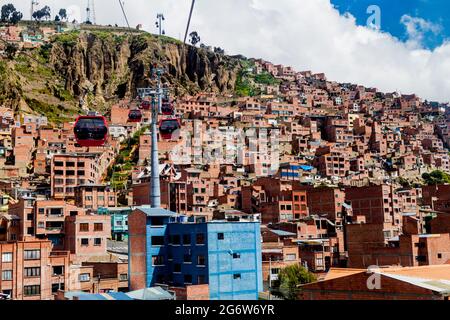 Case di la Paz con Teleferico (funivia), Bolivia Foto Stock