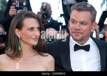 Matt Damon e Camille Cottin partecipano alla prima Stillwater come parte del 74a Festival Internazionale del Cinema di Cannes, in Francia, il 08 luglio 2021. Foto di Aurore Marechal/ABACAPRESS.COM Foto Stock
