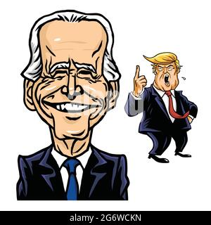 Joe Biden eletto presidente degli Stati Uniti con Donald Trump Mad licenziato background Cartoon Caricature Vector Drawing Illustration. Washington, 11 novembre 202 Illustrazione Vettoriale