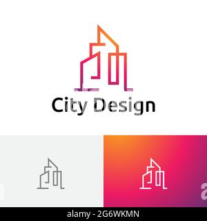 Logo della linea architetto per la costruzione di edifici urbani Illustrazione Vettoriale