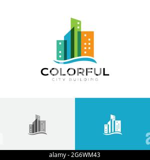 Acqua colorata Città edificio Real Estate Realty Logo Illustrazione Vettoriale