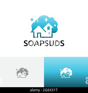 Soapsuds lucido Casa pulizia Service Care Logo Illustrazione Vettoriale