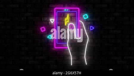 Icone di gioco al neon su sfondo nero 4k Foto Stock