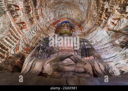 Grotte buddiste e sculture a Yungang Grotte, Shanxi, Cina Foto Stock