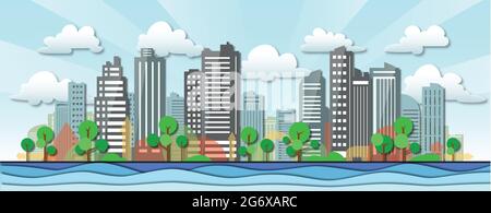 illustrazione della città, skyline moderno con grattacieli, grafica vettoriale Foto Stock