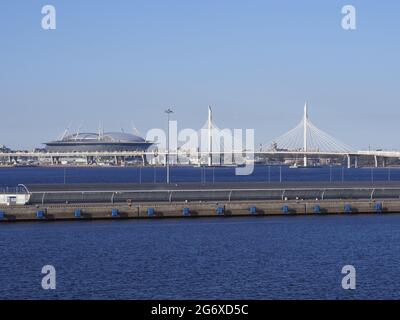 San Petersberg o lo stadio di calcio Krestovsky Russia sulla costa baltica di giorno Foto Stock