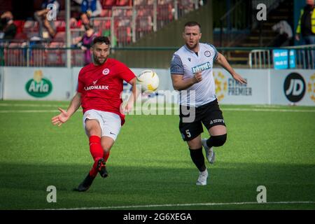 Oswestry, Inghilterra 08 luglio 2021. UEFA Europa Conference League prima partita di qualificazione tra Bala Town e Larne. Foto Stock