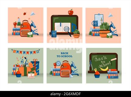 Ritorno a scuola. Grande insieme vettoriale. Cancelleria per la scuola, l'università e l'ufficio. Cartoni animati forniture scolastiche. Una serie di icone colorate. Illustrazioni piatte per Illustrazione Vettoriale