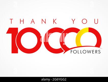 Grazie 10 000 Followers card. Grazie creativi per i seguenti abbonati. Diecimila piace la celebrazione. Modello grafico astratto isolato. Illustrazione Vettoriale