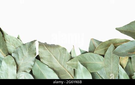 Set di lamelle verdi asciutte isolato su sfondo bianco vista dall'alto con spazio per la copia Foto Stock