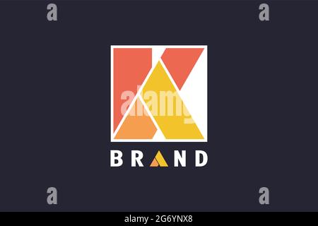 Semplice modello creativo e minimalista per il design del logo KA o AK. Design geometrico a forma quadrata. Logo moderno ed elegante. Illustrazione Vettoriale