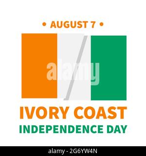 Poster tipografico del giorno dell'Indipendenza della Costa d'Avorio. Festa nazionale festeggia il 7 agosto. Modello vettoriale per striscioni, volantini, adesivi, biglietti d'auguri, pos Illustrazione Vettoriale