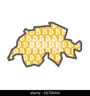 Mappa Svizzera con il logo della criptovaluta bitcoin Illustrazione Vettoriale