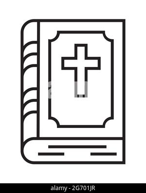 Vettore icona Bibbia in uno stile sottile linea. Illustrazione semplice del libro santo. Tombstone, segno della cripta. Il simbolo della casa funeraria. Illustrazione Vettoriale