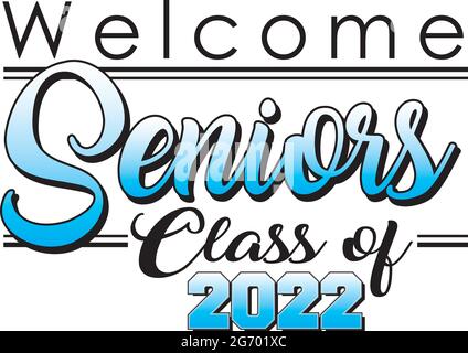 Classe di benvenuto senior di 2022 Banner sfondo blu Illustrazione Vettoriale
