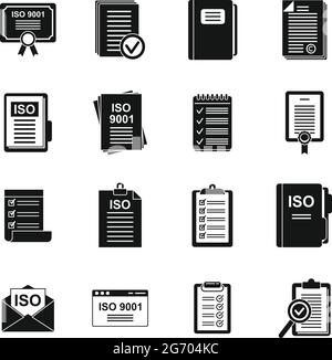 Iso standard icons set simple vector. Certified quality Illustrazione Vettoriale