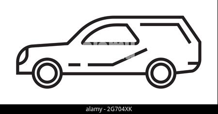 Vettore icona auto Sedan in stile linea fine. Un minivan con un tronco per la famiglia, lavoro. Simbolo di cuore. Icona consegna rapida Illustrazione Vettoriale