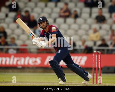 Manchester, Regno Unito. 09 luglio 2021. 9 luglio 2021; Emirates Old Trafford, Manchester, Lancashire, Inghilterra; T20 Vitality Blast Cricket, Lancashire Lightning vs Northamptonshire Steelbacks; Brandon Glover of Northamptonshire Steelbacks Credit: Action Plus Sports Images/Alamy Live News Foto Stock