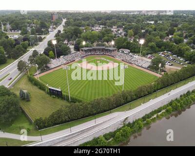 Londra, Ontario, Canada, 9 luglio 2021, prima partita di baseball a Londra, Ontario Canada, dopo 696 giorni a causa della pandemia di Coronavirus. Luke Durda/alamy Foto Stock