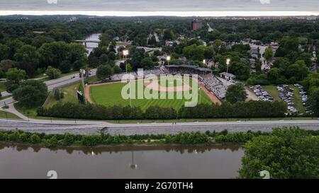 Londra, Ontario, Canada, 9 luglio 2021, prima partita di baseball a Londra, Ontario Canada, dopo 696 giorni a causa della pandemia di Coronavirus. Luke Durda/alamy Foto Stock