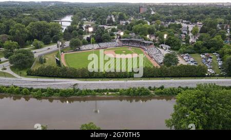 Londra, Ontario, Canada, 9 luglio 2021, prima partita di baseball a Londra, Ontario Canada, dopo 696 giorni a causa della pandemia di Coronavirus. Luke Durda/alamy Foto Stock