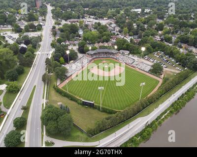 Londra, Ontario, Canada, 9 luglio 2021, prima partita di baseball a Londra, Ontario Canada, dopo 696 giorni a causa della pandemia di Coronavirus. Luke Durda/alamy Foto Stock