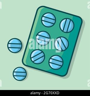 striscia di compresse per il concetto sanitario e medico immagine vettoriale isolata in stile piatto Illustrazione Vettoriale