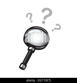 Immagine di un cartone a lente d'ingrandimento con contrassegni di domanda Illustrazione vettoriale Illustrazione Vettoriale