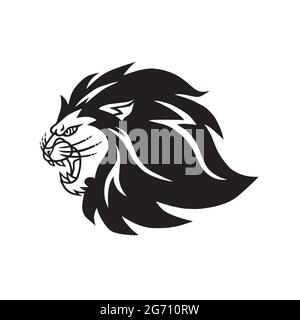 Immagine dell'icona vettoriale della mascotte con logo Lion Roaring Illustrazione Vettoriale