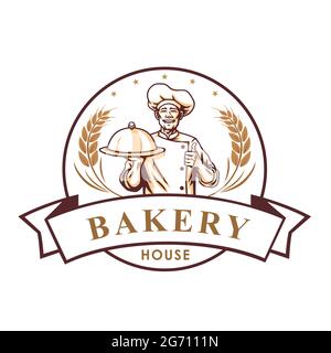 Logo Chef Bakery Shop, insegna, modello, emblema, Vector Design Illustrazione Vettoriale