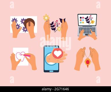 impostare l'icona per creare e unire Illustrazione Vettoriale