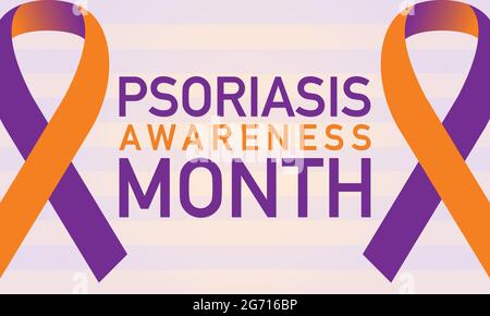 Banner vettoriale, poster, scheda, modello di consapevolezza di fondo del mese della psoriasi osservato il mese di agosto di ogni anno. Illustrazione Vettoriale