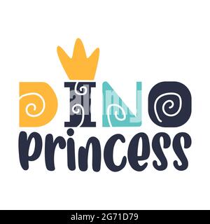 Stampa maglietta Dino principessa bambini. Illustrazione vettoriale. Illustrazione Vettoriale