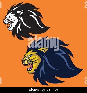 Design vettoriale con logo retro del set di leoni arrabbiati Illustrazione Vettoriale