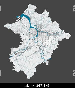Mappa di Taipei. Mappa dettagliata dell'area amministrativa della città di Taipei. Panorama cittadino. Illustrazione vettoriale priva di royalty. Mappa con autostrade, strade, Illustrazione Vettoriale