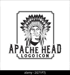 esclusiva testa di apache indiana ispirata al design del logo Illustrazione Vettoriale