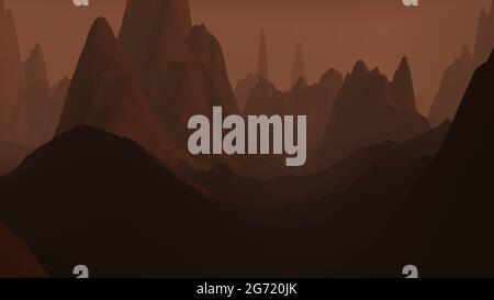 Rendering 3D del paesaggio montano con ambiente marziano - primo mattino paesaggio collinare Foto Stock