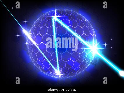 Luce al neon astratta e sfondo laser. Interfaccia futuristica. Schermata della tecnologia di realtà virtuale. Sfera dell'innovazione ad alta velocità tecnologica. Infogra digitale Illustrazione Vettoriale