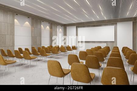 Interno vuoto della sala auditorium con schermo 3 D rendering Foto Stock