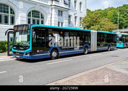 NAH.SH MAN Lion's City autobus articolato a Husum, Germania Foto Stock