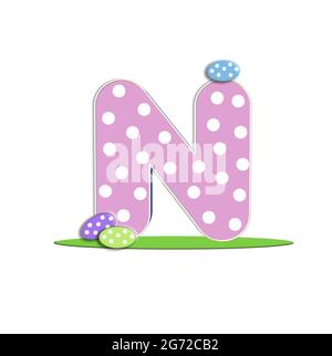N nell'alfabeto 'uova di Pasqua' è coperto di pois di polka e decorato con uova di pasqua. Foto Stock