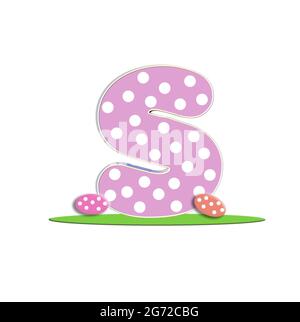 S nell'alfabeto 'uova di Pasqua' è coperto di pois di polka e decorato con uova di pasqua. Foto Stock
