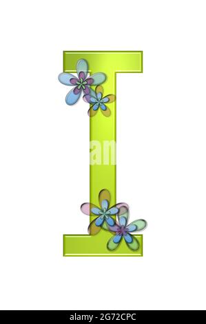 I la lettera Alphabet sembra essere fatta di gelatina verde brillante. E' decorata con semi-trasparenti, tre strati, fiori in rosa, verde e blu. Foto Stock