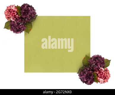 Bordo floreale intorno a uno sfondo colorato personalizzabile, perfetto per carte e inviti Foto Stock