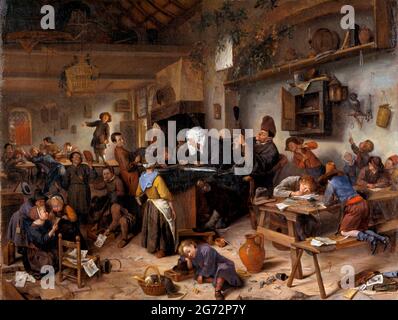 Jan Steen. Una scuola per ragazzi e ragazze dell'artista olandese dell'età d'oro, Jan Havickszoon Steen (c.. 1626-1679), olio su tela, c.. 1670 Foto Stock