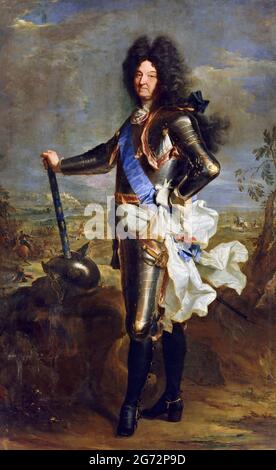 Luigi XIV Ritratto di Re Luigi XIV di Francia (1638-1715) di Hyacinthe Rigaud, olio su tela, 1701 Foto Stock