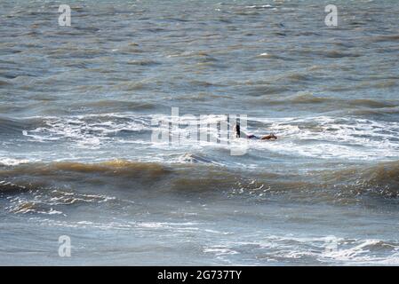 "The washout", noto anche come "Hollywood", dove l'uragano Hugo ha appiattito la terra, luogo preferito da isa per i surfisti locali a Folly Beach, South Carolina. Foto Stock