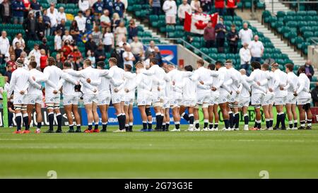 Twickenham, Londra, Regno Unito. 10 luglio 2021. International Rugby Union England Versus Canada; National anthems for the England XV Credit: Action Plus Sports/Alamy Live News Foto Stock