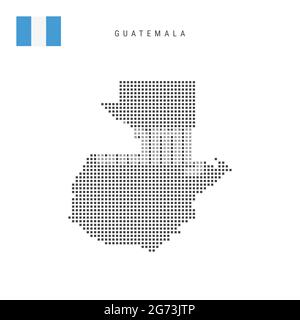 Mappa dei motivi a punti quadrati del Guatemala. Mappa dei pixel a punti del Guatemala con bandiera nazionale isolata su sfondo bianco. Illustrazione vettoriale. Illustrazione Vettoriale